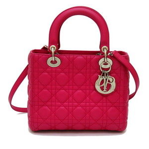 Christian Dior Lady Dior Cannage Medium 2WAY Handbag Lamb Leather Pink